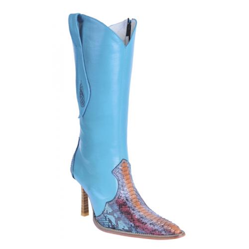 Los Altos Ladies Multicolor Honey Genuine Python Snake Skin High Top Boots With Zipper 375731